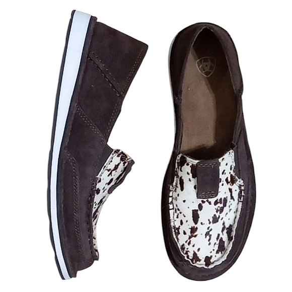 Ariat Cruiser Loafers in Chocolate Chip Suede Spotted Hair On Leather Slip On - Picture 8 of 13